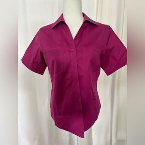 Chico’s 0 (S/4) Short Sleeve Pink Button-Up Shirt No Iron